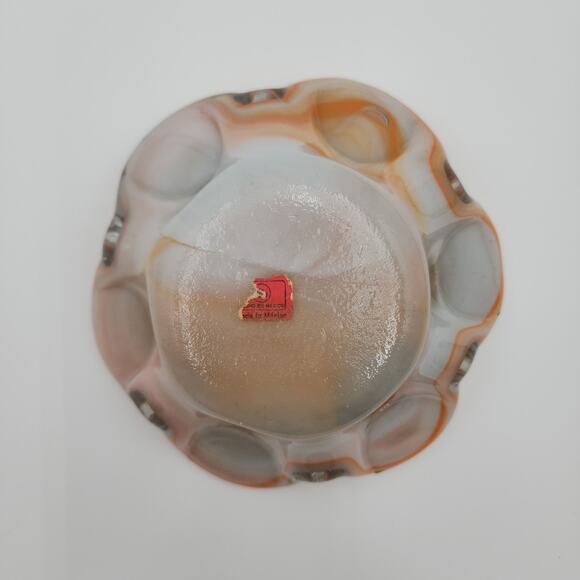 VTG MCM Mexican Handblown Glass Amber White Petal Bowl Flower Shape Trinket Dish - Picture 4 of 11